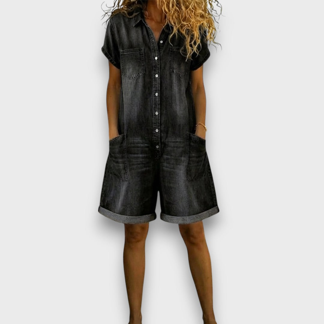 Sofía - Korte vintage salopette van katoen met denimlook