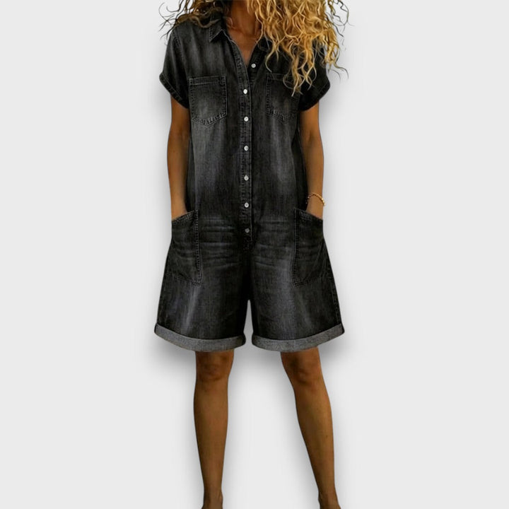 Sofía - Korte vintage salopette van katoen met denimlook