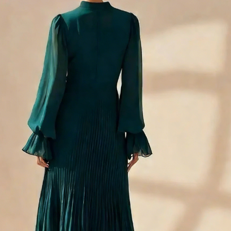 Elegante midi plissé jurk met ruffles