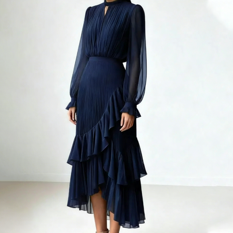 Elegante midi plissé jurk met ruffles