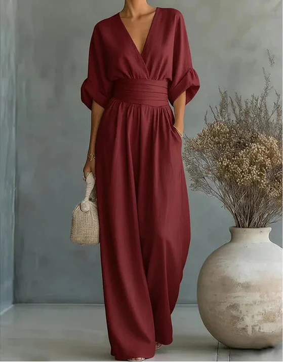 Daniela - Elegante mono met V-hals en brede pijpen