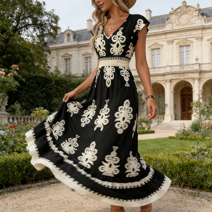 Candela - Maxidress in barokstijl met V-hals