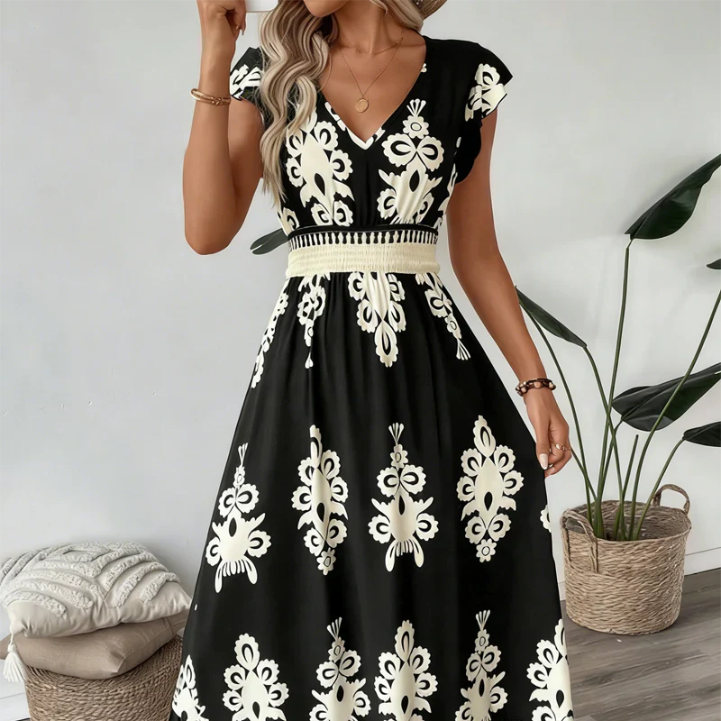 Candela - Maxidress in barokstijl met V-hals