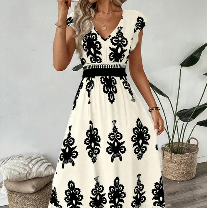 Candela - Maxidress in barokstijl met V-hals