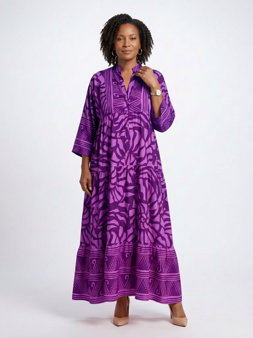 Marielle | Knopen-Front Midi-jurk