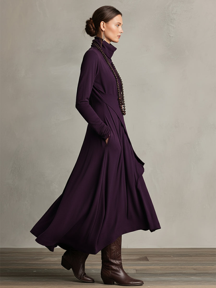 Dames Paarse Boheemse Katoenen Stretch Col Asymmetrische Geplooide Maxi Jurk MDA2055J9I