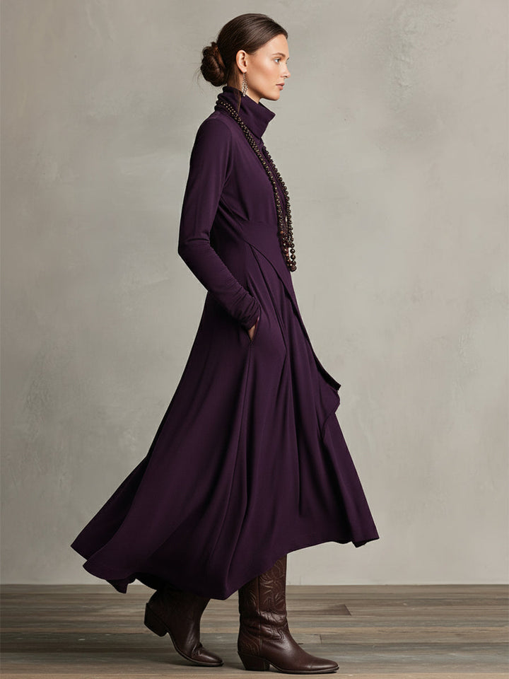Dames Paarse Boheemse Katoenen Stretch Col Asymmetrische Geplooide Maxi Jurk MDA2055J9I