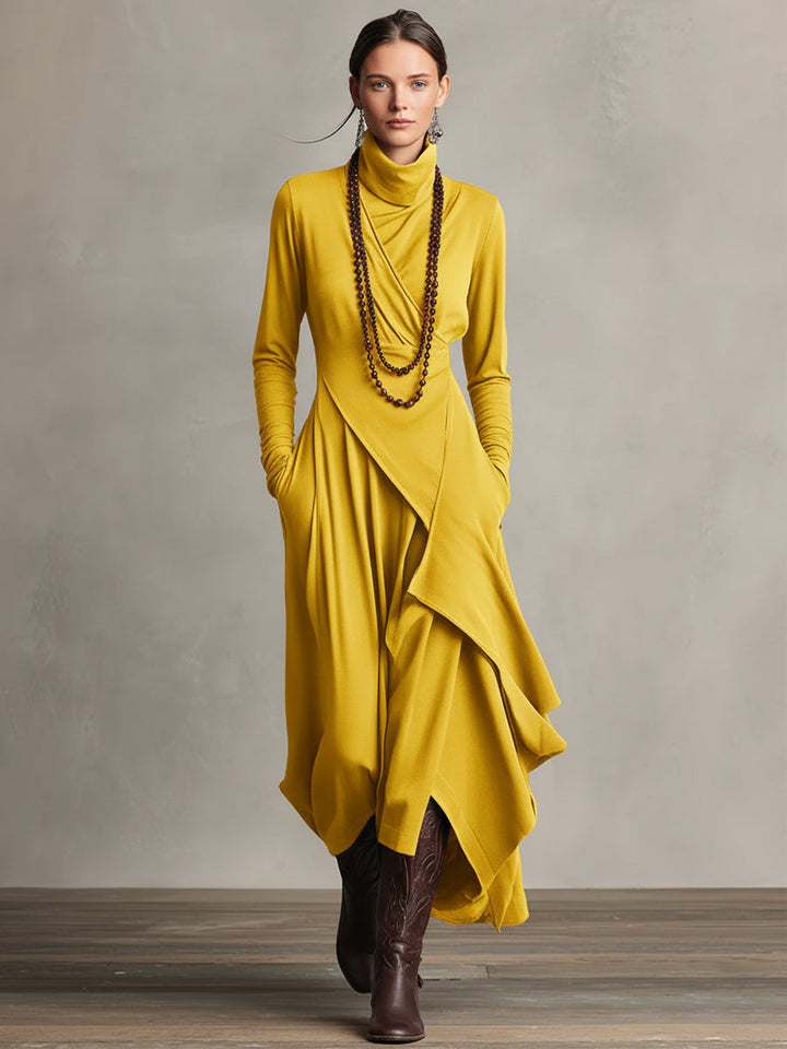 Dames Paarse Boheemse Katoenen Stretch Col Asymmetrische Geplooide Maxi Jurk MDA2055J9I