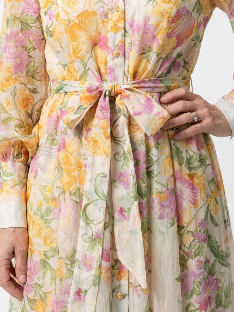 Cressida | Florale, transparante Maxikleed met lange mouwen
