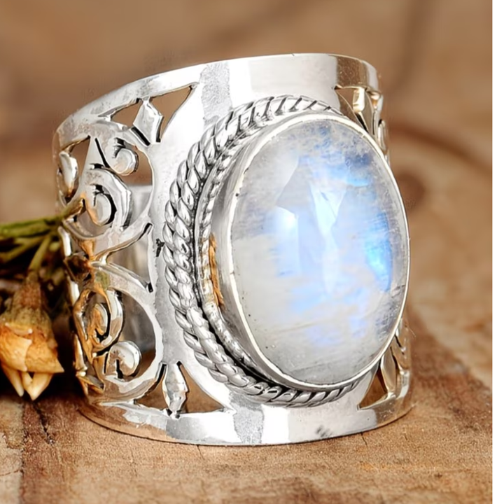 Vintage Boheems Stijl Opal Zilveren Ring