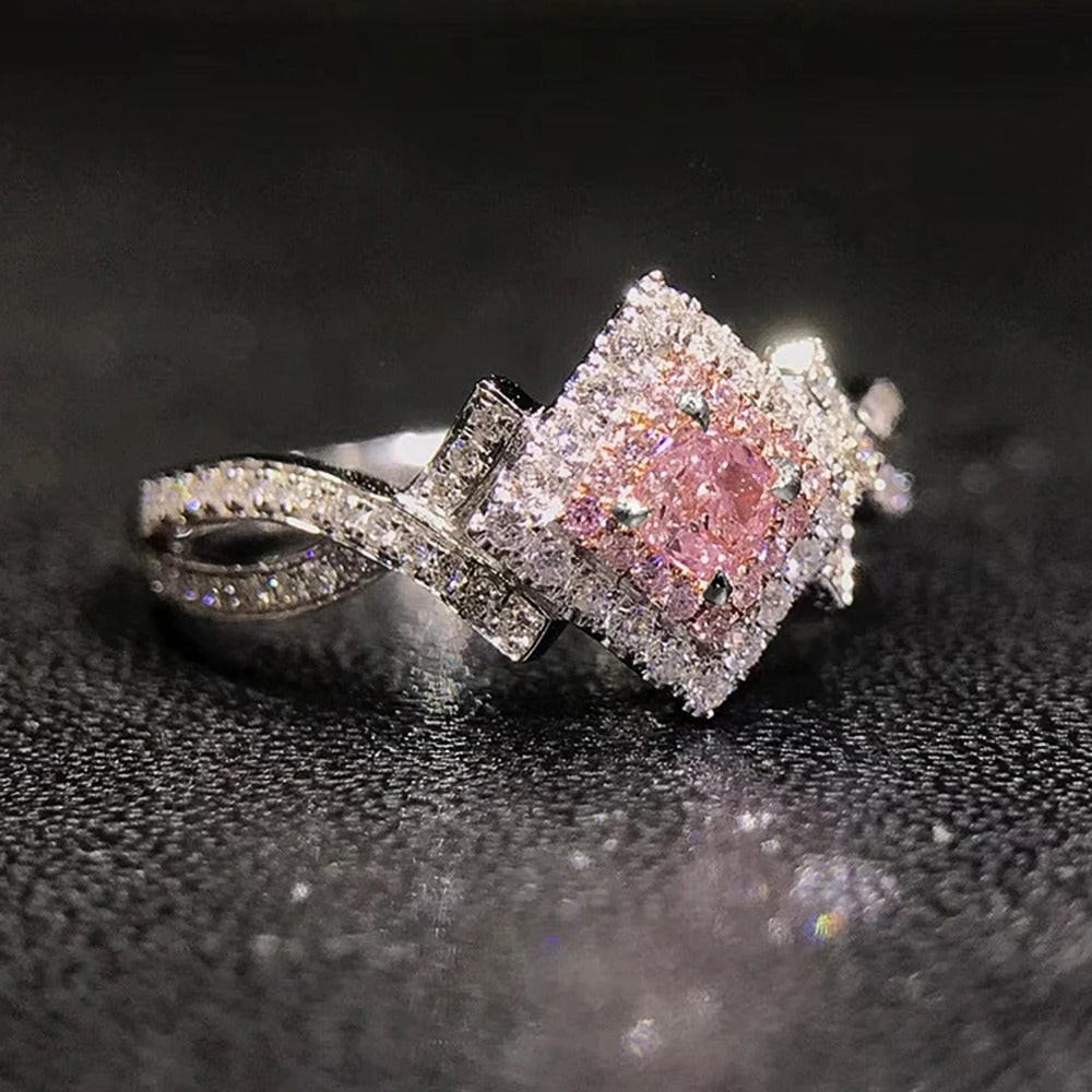 Vintage Roze Diamant & Kristallen Ring