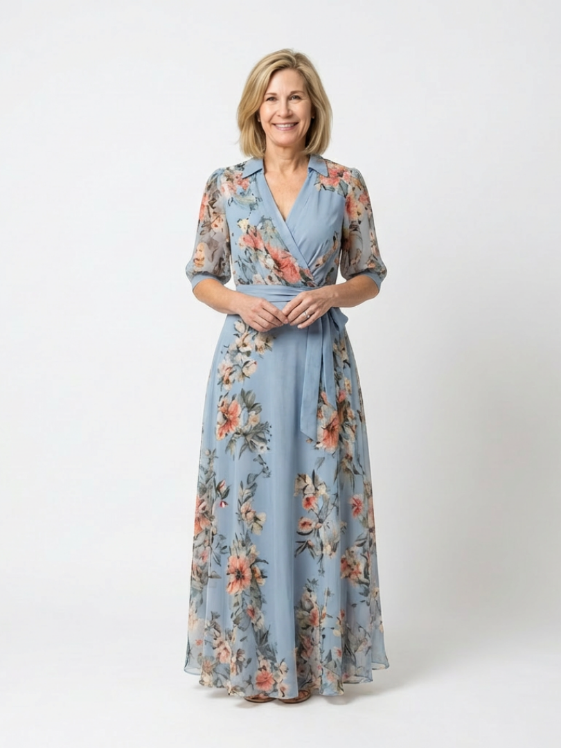 Elowen | Bloemige Wikkel-V-hals Maxi-jurk