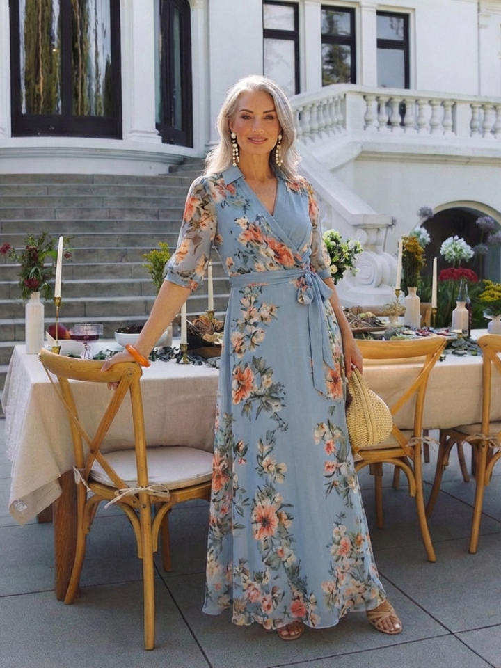 Elowen | Bloemige Wikkel-V-hals Maxi-jurk