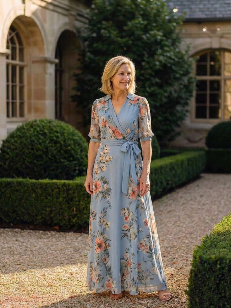 Elowen | Bloemige Wikkel-V-hals Maxi-jurk