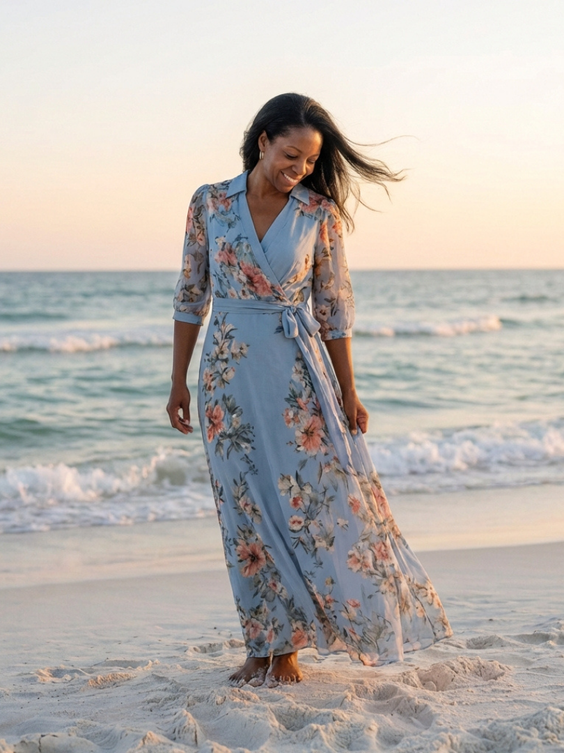 Elowen | Bloemige Wikkel-V-hals Maxi-jurk
