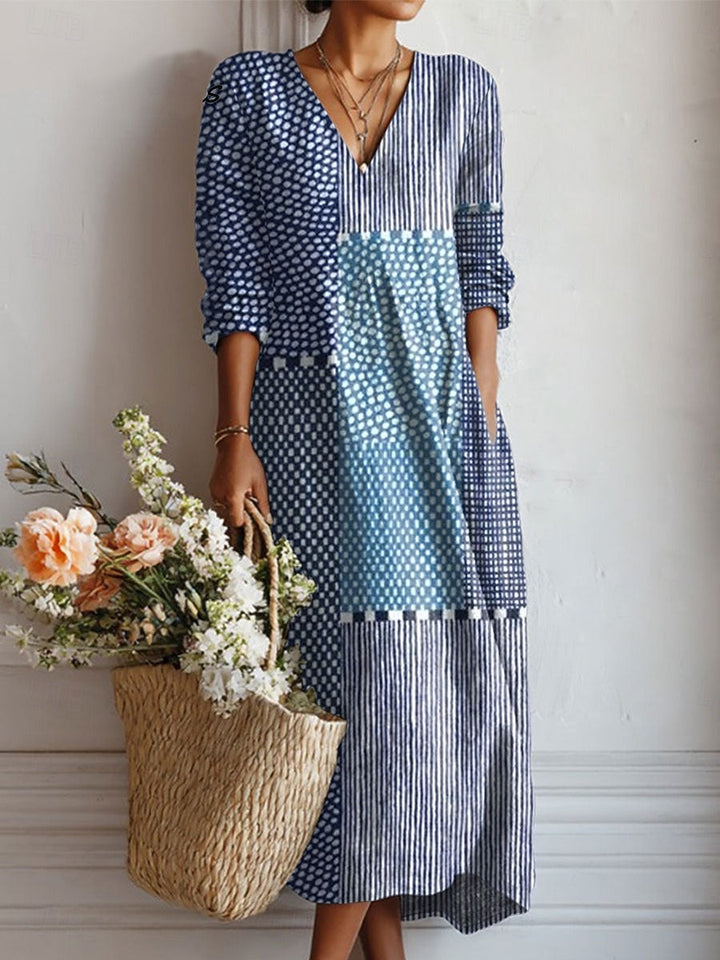 Clemencia | Lange jurk met blauw mozaïek