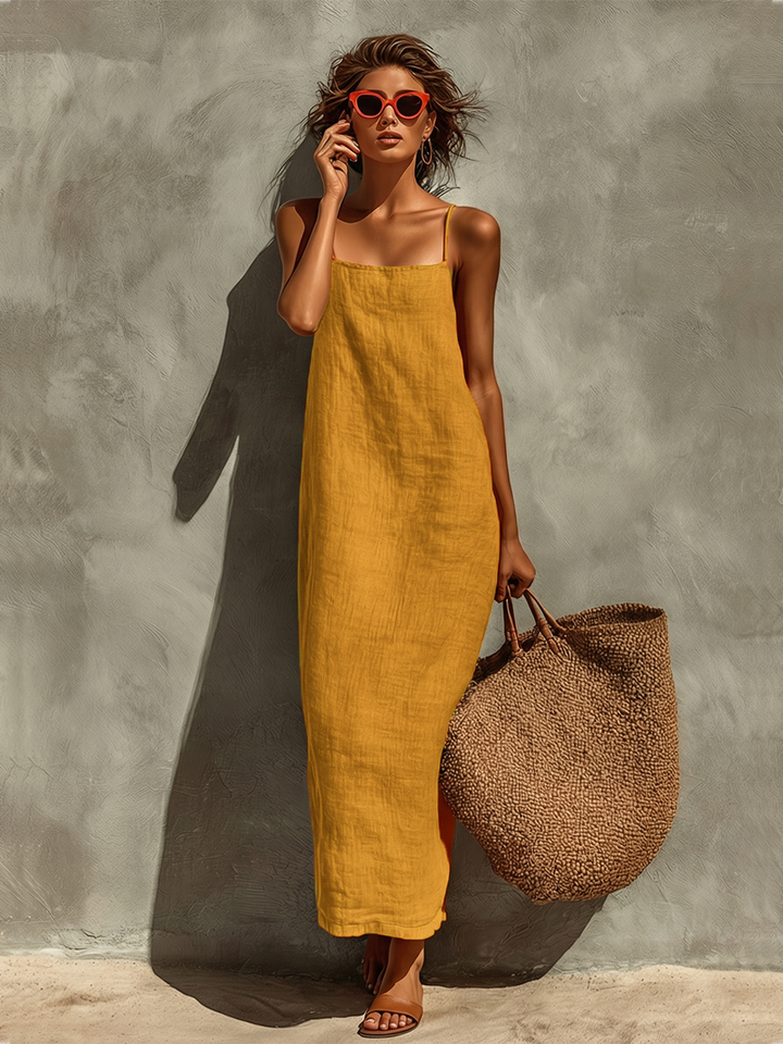 Dames Rode Katoenen Jurk Met Spaghetti Bandjes & Vierkante Hals, Tijdloze Boho-Resort Stijl Jurk MDZ0924C3I
